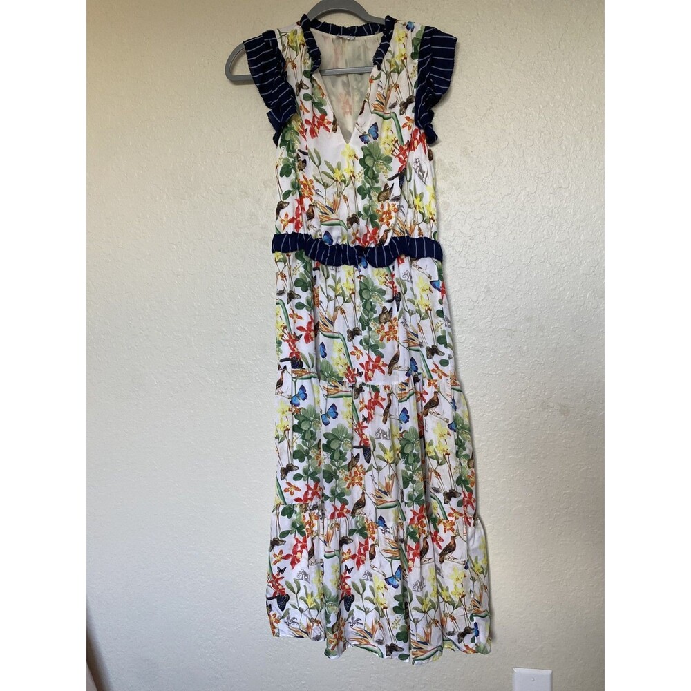 Ecru Bird of Paradise Floral Print Maxi Dress Women's Size S